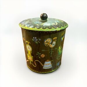 Vintage Daher Tin Canister With Lid Cottagecore Country Design 6" Tall